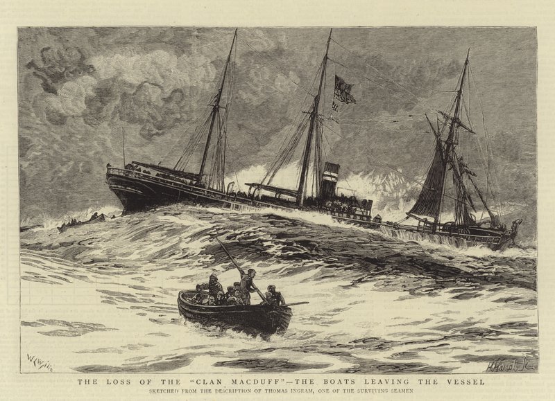 A perda do clã MacDuff, os barcos que saem do navio de William Lionel Wyllie