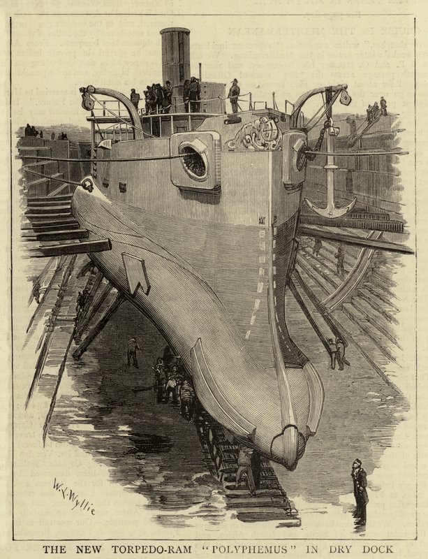 O Novo Torpedo-Ram Polyphemus em Doca Seca de William Lionel Wyllie