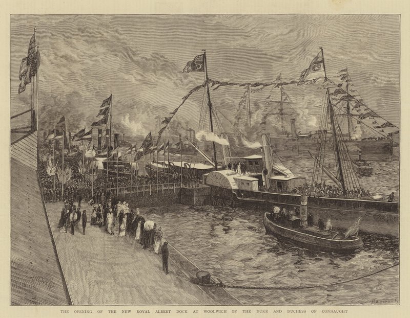 A abertura do novo Royal Albert Dock em Woolwich pelo duque e a duquesa de Connaught de William Lionel Wyllie