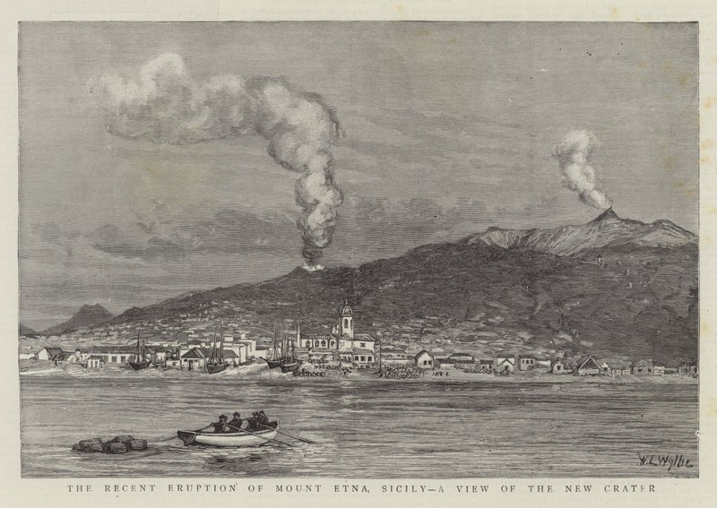 A recente erupção do Monte Etna, na Sicília, uma visão da nova cratera de William Lionel Wyllie