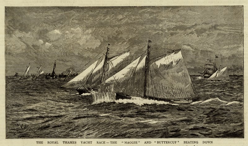 O Royal Thames Yacht Race, o Maggie e o Buttercup batendo de William Lionel Wyllie