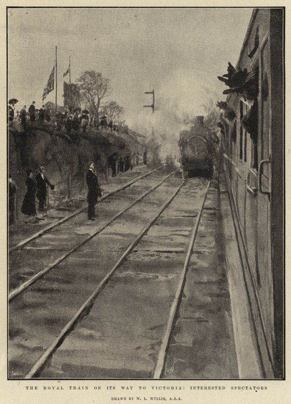 O trem real a caminho de Victoria, espectadores interessados de William Lionel Wyllie