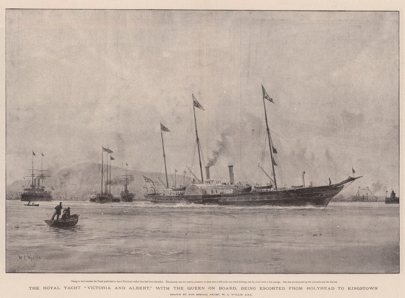 O Royal Yacht Victoria e Albert, com a Rainha a bordo, sendo escoltados de Holyhead para Kingstown de William Lionel Wyllie