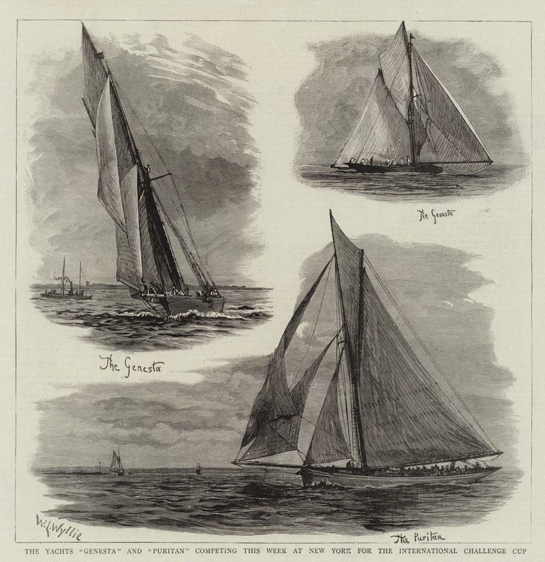 Os Yachts Genesta e Puritan competem nesta semana em Nova York pela International Challenge Cup de William Lionel Wyllie