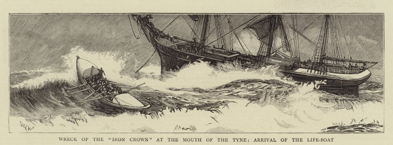 Naufrágio da coroa de ferro na boca do Tyne, chegada do barco da vida de William Lionel Wyllie
