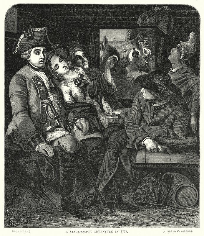 Uma aventura de estágio-treinador em 1750 de William Powell after Frith
