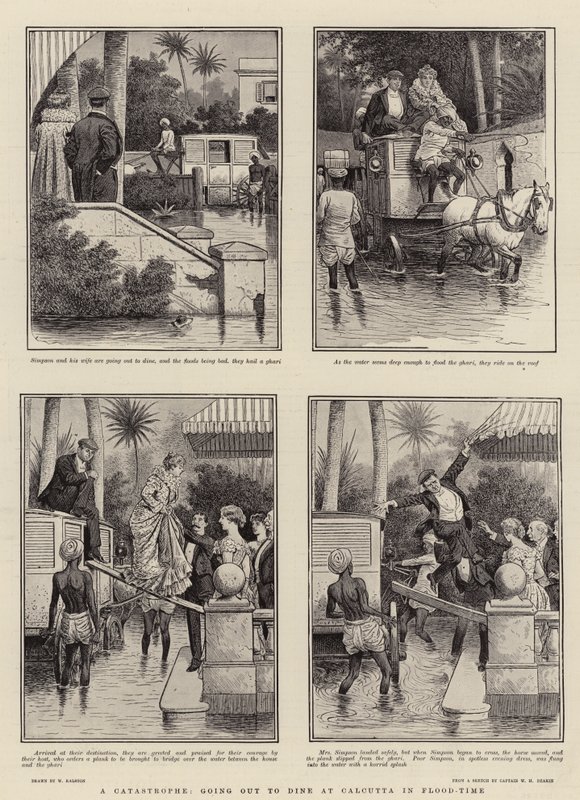 Uma catástrofe, saindo para jantar em Calcutá em tempo de inundação de William Ralston