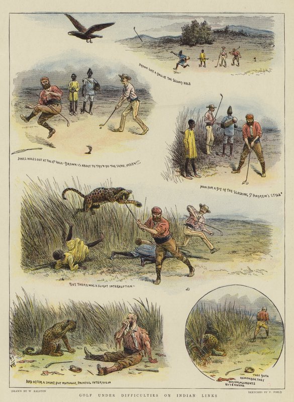 Golfe sob dificuldades em ligações indianas (chromolitho) de William Ralston