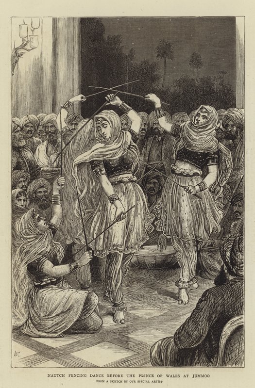 Nautch Esgrima Dança antes do Príncipe de Gales em Jummoo de William Ralston