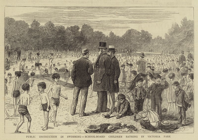 Instrução Pública em Natação, School-Board Crianças tomando banho em Victoria Park de William Ralston