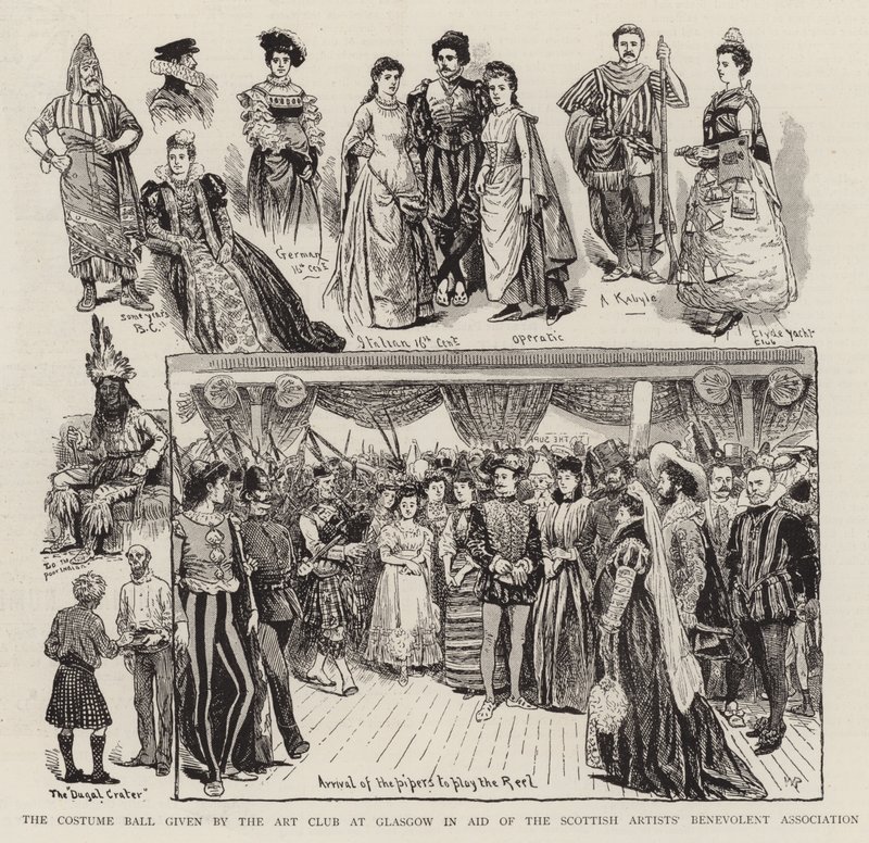 O baile de fantasias oferecido pelo Art Club em Glasgow em prol da Associação Benevolente dos Artistas Escoceses de William Ralston