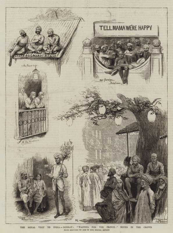 A visita real à Índia, Bombaim, esperando pelo príncipe, observa na multidão de William Ralston