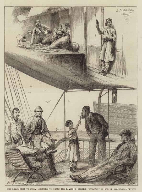 A visita real à Índia, esboços a bordo do P e O Steamer Sumatra de William Ralston