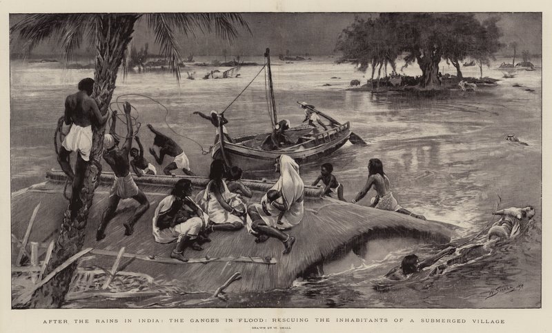 Após as chuvas na Índia, o Ganges em Flood, resgatando os habitantes de uma aldeia submersa de William Small