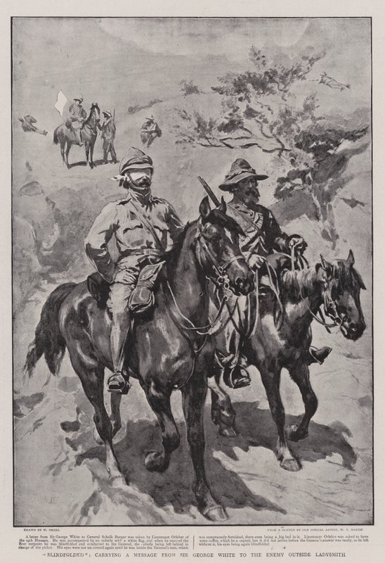 De olhos vendados, carregando uma mensagem de Sir George White para o inimigo oustside Ladysmith de William Small
