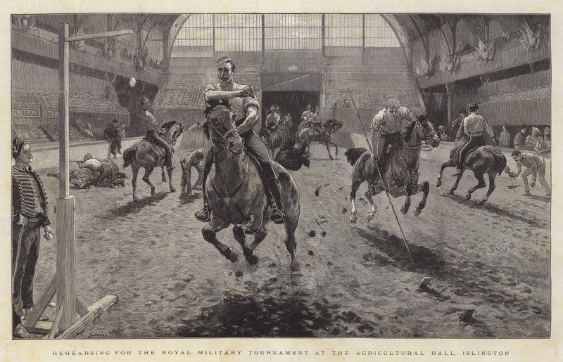 Ensaiando para o Royal Military Tournament no Agricultural Hall, em Islington de William Small