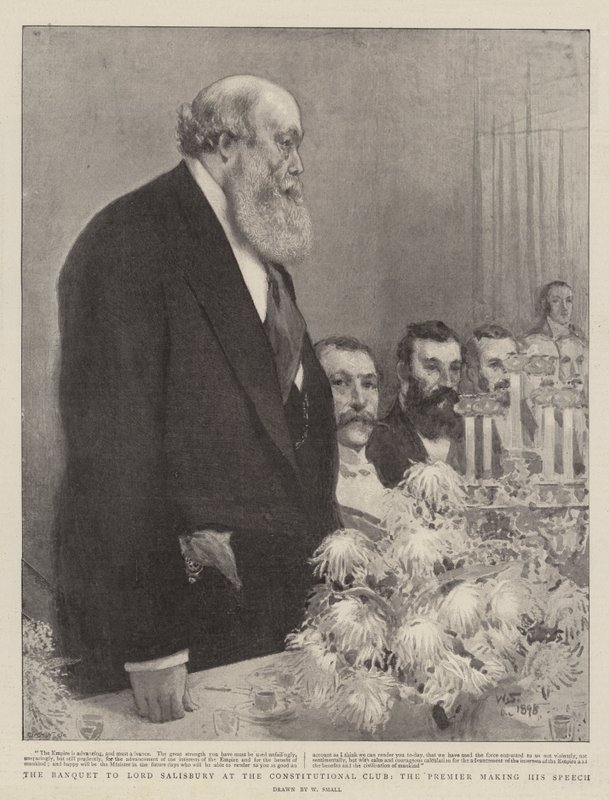 O banquete para Lord Salisbury no Clube Constitucional, o Premier fazendo seu discurso de William Small