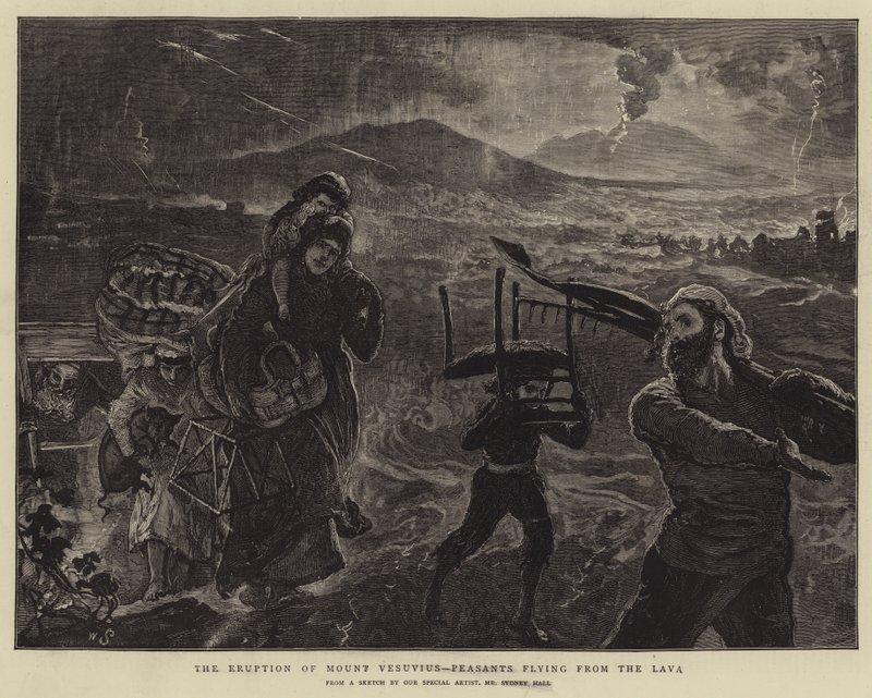 A erupção do Monte Vesúvio, camponeses voando da lava de William Small