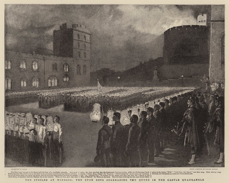 O Jubileu em Windsor, os Eton Boys cantando a Rainha no Quadrângulo do Castelo de William Small