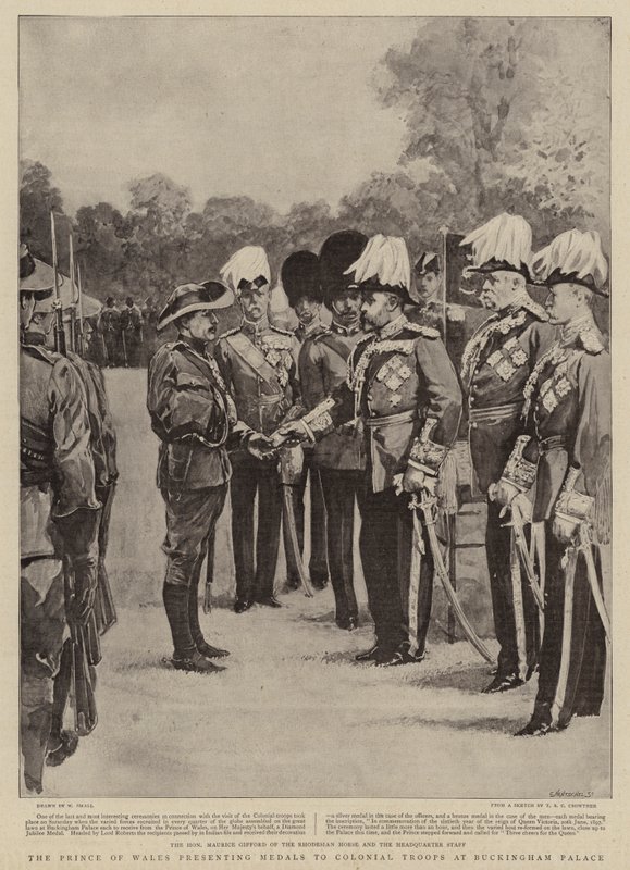 O Príncipe de Gales apresentando medalhas para as tropas coloniais no Palácio de Buckingham de William Small