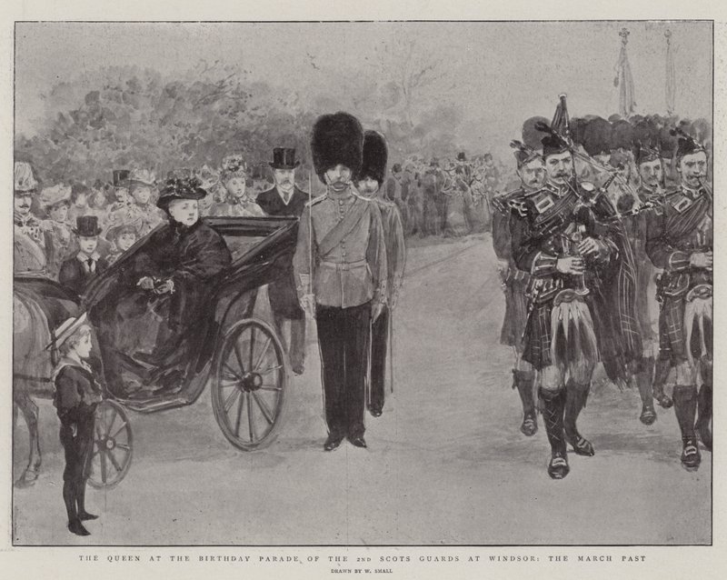 A Rainha no Desfile de Aniversários da 2ª Guarda Escocesa em Windsor, o Passado de Março de William Small