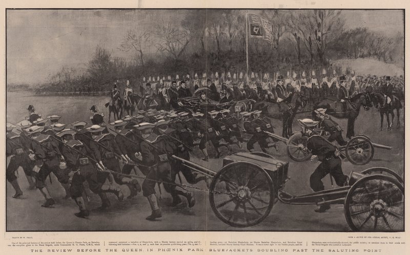 A revisão antes da rainha no parque de Phoenix, Bluejackets que dobram após o ponto de saudação de William Small