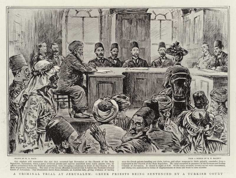 Julgamento criminal em Jerusalém, sacerdotes gregos condenados por um tribunal turco de William T. Maud