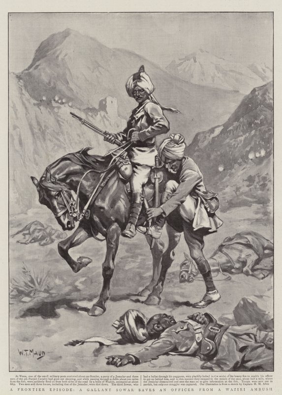 Um episódio de fronteira, um sowar galante salva um oficial de uma emboscada Waziri de William T. Maud