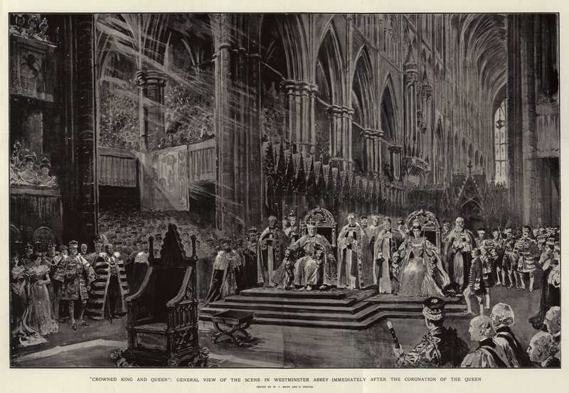 Rei e Rainha Coroada, Vista Geral da Cena na Abadia de Westminster imediatamente após a Coroação da Rainha de William T. Maud
