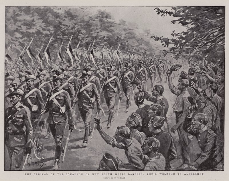 A chegada do esquadrão de New South Wales Lancers, o Welcome to Aldershot de William T. Maud
