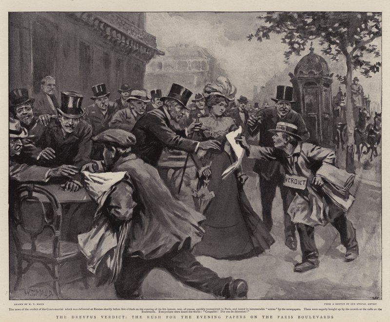 O veredicto de Dreyfus, a corrida para os jornais da noite nos Boulevards de Paris de William T. Maud