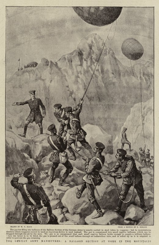 As manobras do exército alemão, uma seção de balão no trabalho nas montanhas de William T. Maud