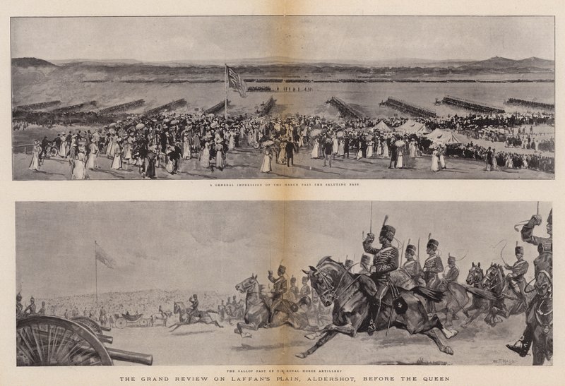 A grande revisão na planície de Laffan, Aldershot, antes da rainha de William T. Maud