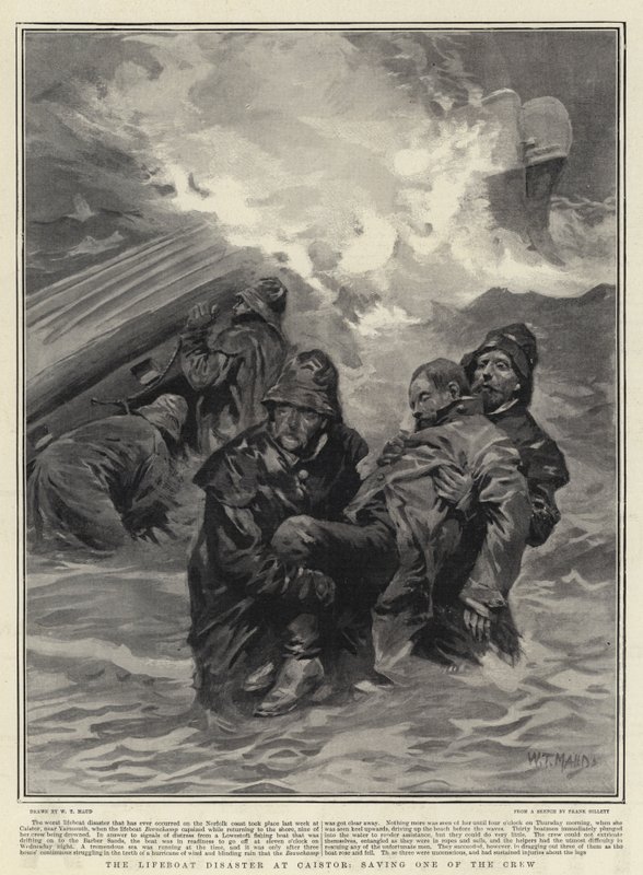 O desastre do barco salva-vidas no Caistor, salvando um dos tripulantes de William T. Maud