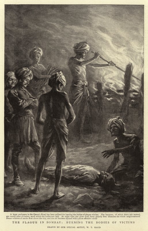 A Praga em Bombaim, queimando os corpos das vítimas de William T. Maud