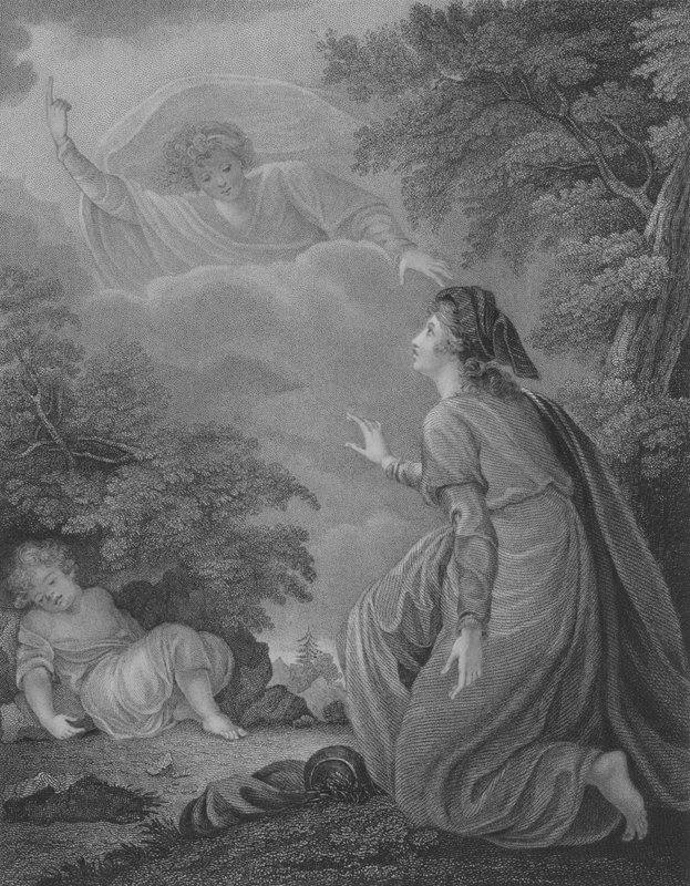 Hagar e Ismael, Génesis 21, Verso 15-22 (gravura) de William (after) Artaud