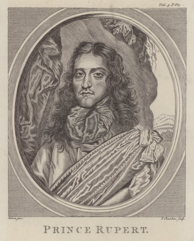 Príncipe Rupert do Reno, soldado alemão que lutou no lado realista na Guerra Civil Inglesa (gravura) de William (after) Dobson