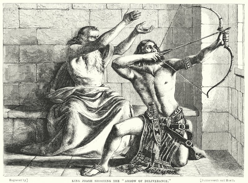 Rei Joás disparando a Flecha da Entrega (gravura) de William (after) Dyce
