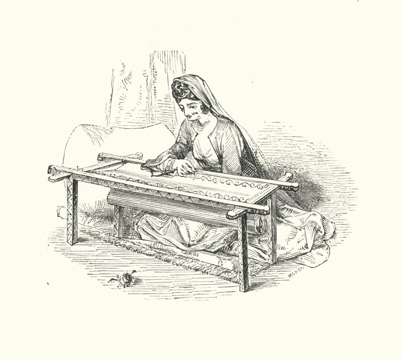 Bordado de senhora (gravura) de William (after) Harvey