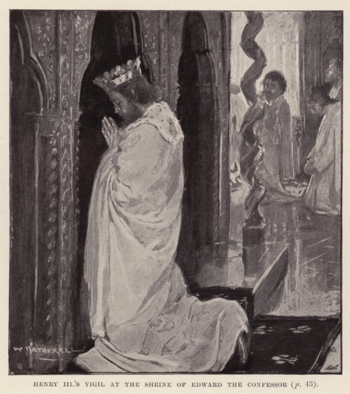 Vigília de Henrique III no santuário de Eduardo, o Confessor (litografia) de William (after) Hatherell