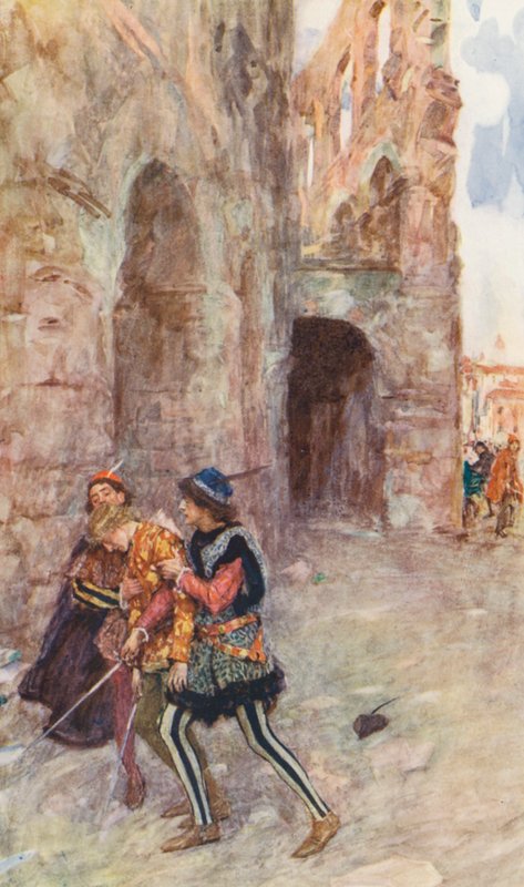 Romeu e Julieta de Shakespeare: Ato III, Cena I (litografia a cores) de William (after) Hatherell