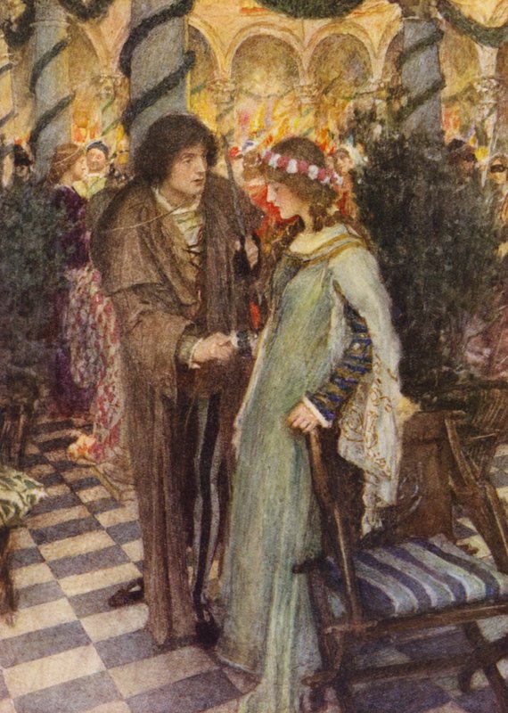 Romeu e Julieta de Shakespeare: Ato I, Cena V (litografia a cores) de William (after) Hatherell