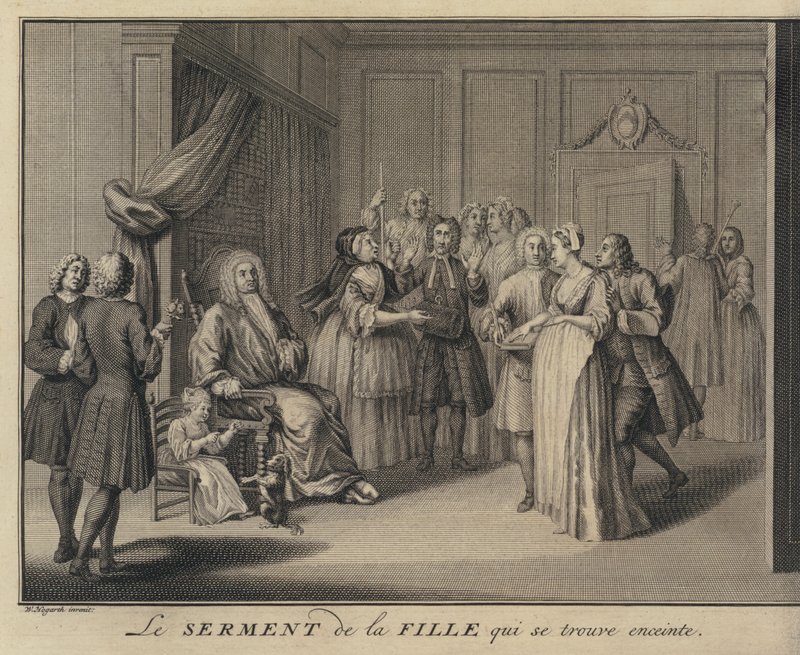 Uma Mulher Jurando uma Criança a um Cidadão Grave (gravura) de William (after) Hogarth