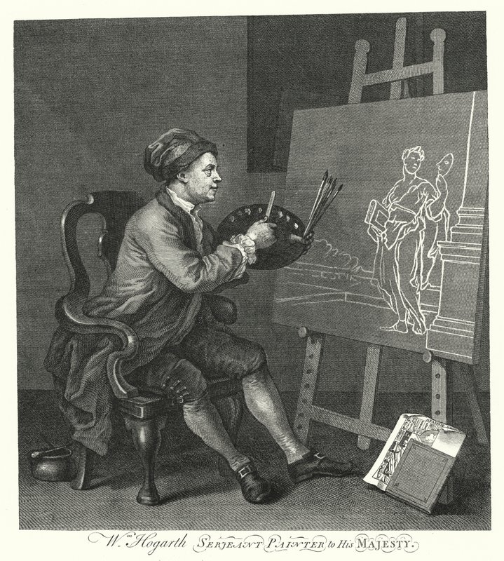 Auto-retrato do artista inglês William Hogarth (gravura) de William (after) Hogarth