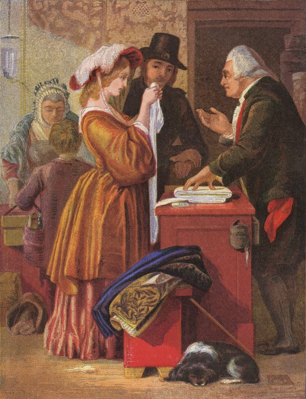 Escolher o vestido de noiva (litografia a cores) de William (after) Mulready