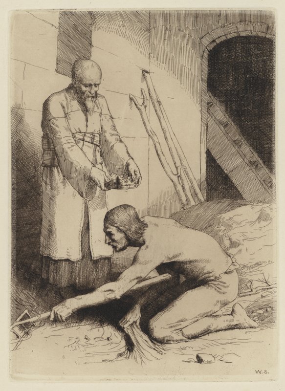 Progresso do Peregrino de Bunyan: O Homem com o Muckrake (gravura) de William (after) Strang