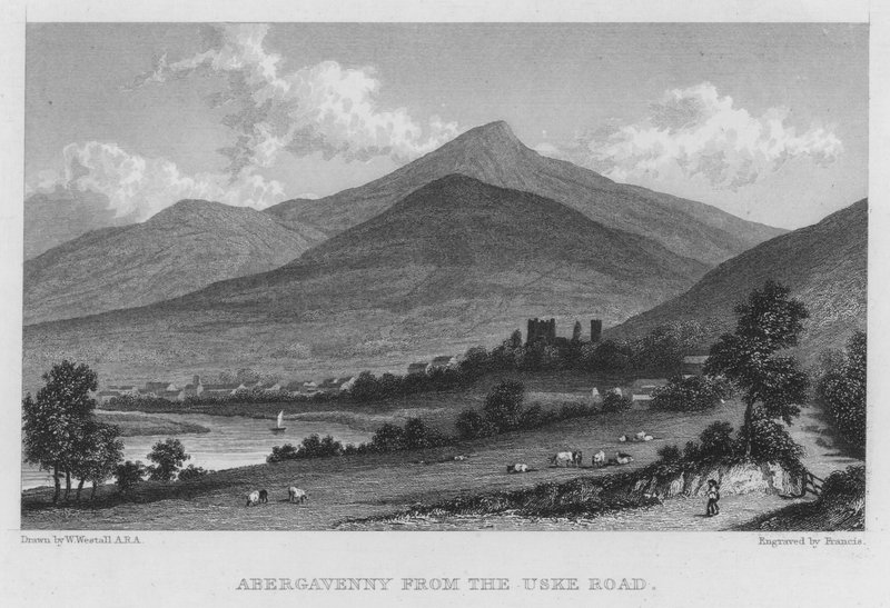 Abergavenny da Uske Road (gravura) de William (after) Westall