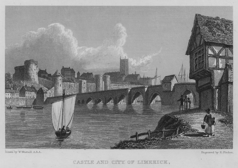 Castelo e Cidade de Limerick (gravura) de William (after) Westall