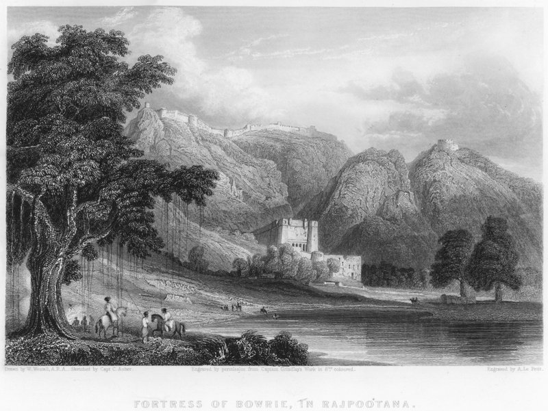 Fortaleza de Bowrie, em Rajpootana (gravura) de William (after) Westall