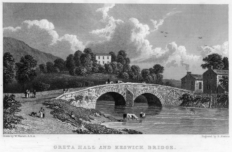 Greta Hall e Ponte Keswick (gravura) de William (after) Westall